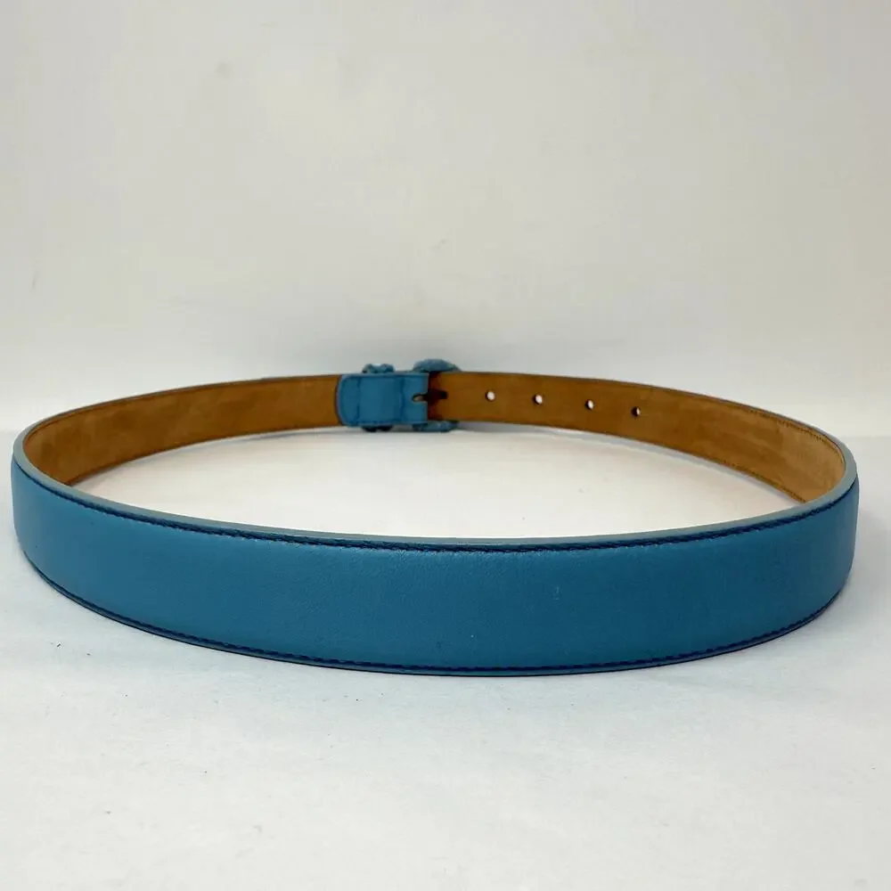 Talbots Made in Italy Blue Leather Belt Braided Buckle Size Small NWOT